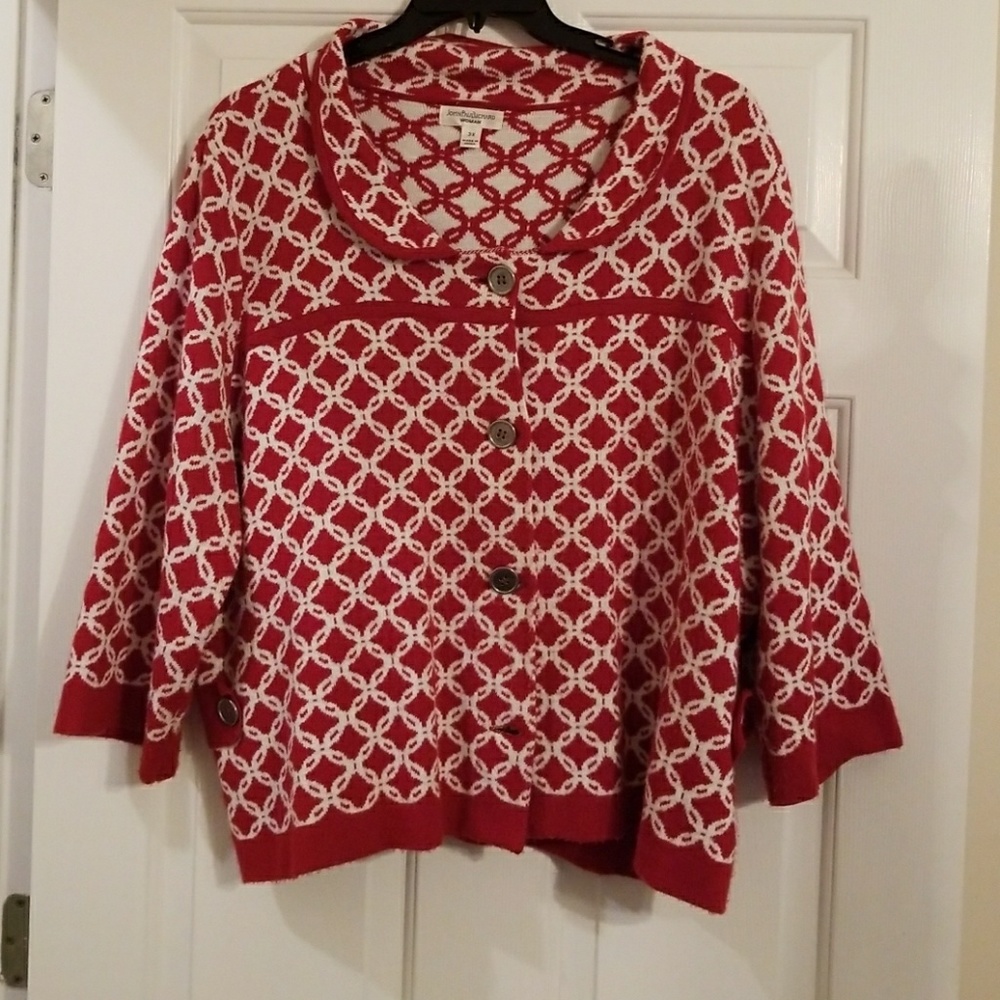 Red and White sweater with cute button details.